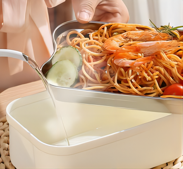 lovely lunch box filled with water stainless steel inner liner