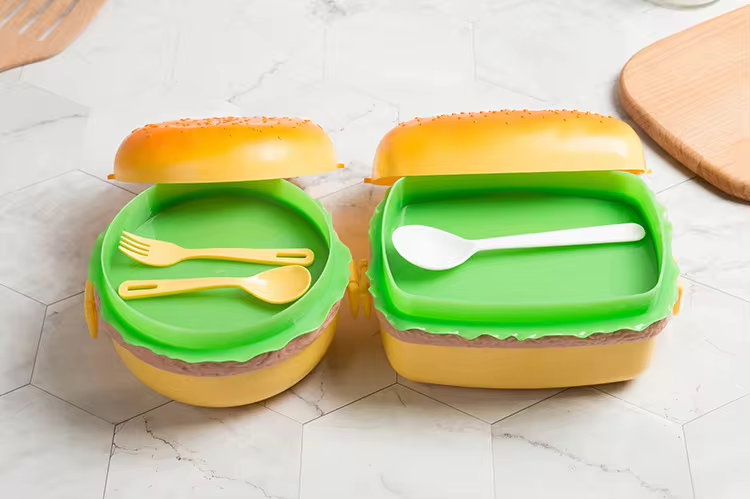 popular cartoon multi-Layer Hamburger Shape Lunch Box