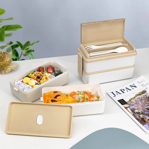 Ideal Wooden grain Double-layer Lunch Box 1400ML