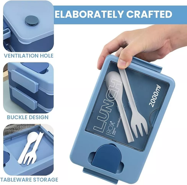 BPA free 2L Double layered lunch box (with sauce box)