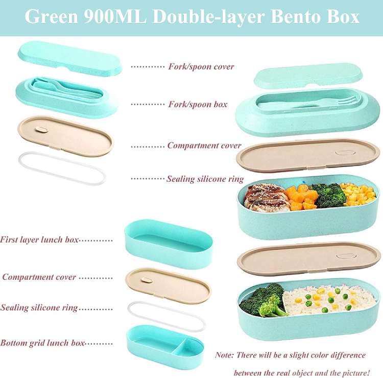 long-lasting Wheat straw Double layered tied strap lunch box