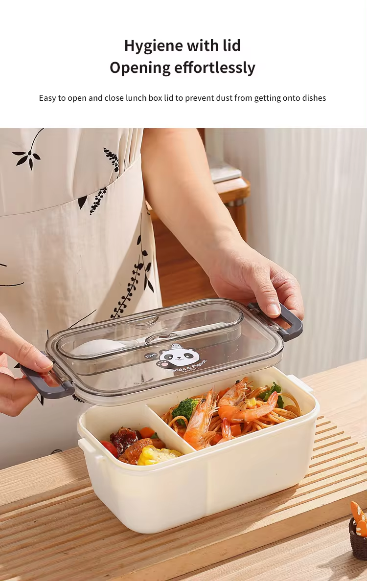 2 compartments Lunch Box with transparents lid