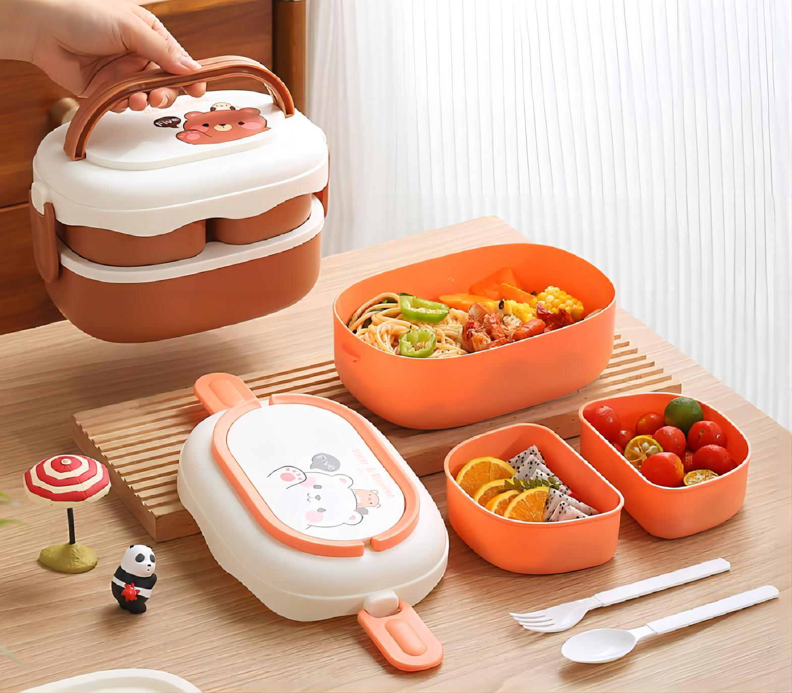 Double layer Compressed lunch box with Handle for Office Worker