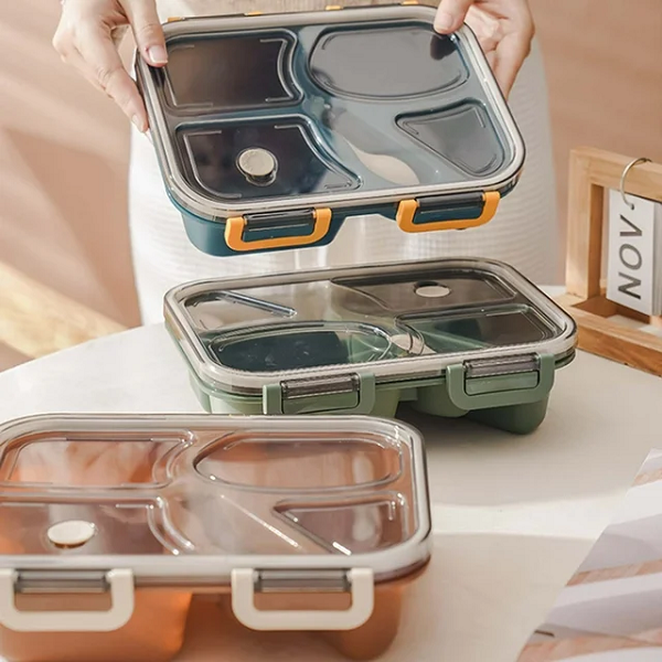 fine 4 compartments Lunch Box with tableware