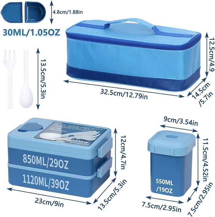 reusable 2L High-value Double layered Lunch Box+Soup Cup+Insulated Bag