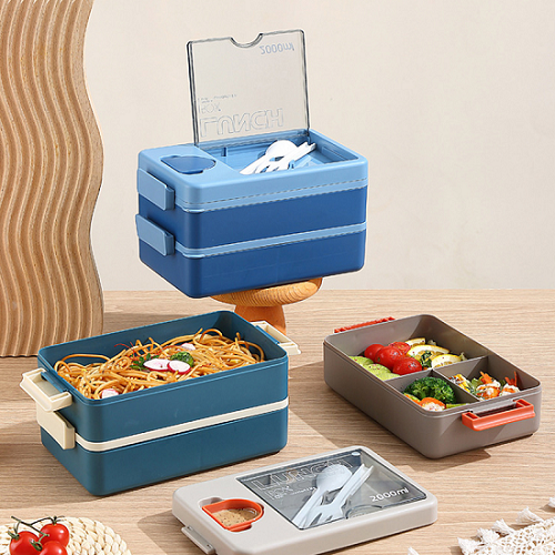 colorful 2L Double layered lunch box (with sauce box)