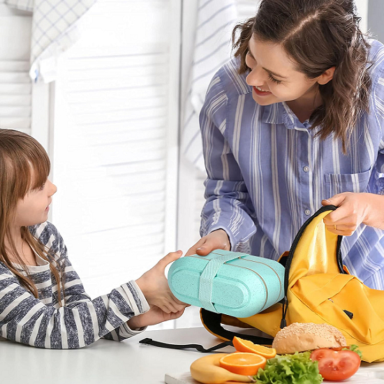 Reusable Wheat Straw Double Layered Tied Strap Lunch Box