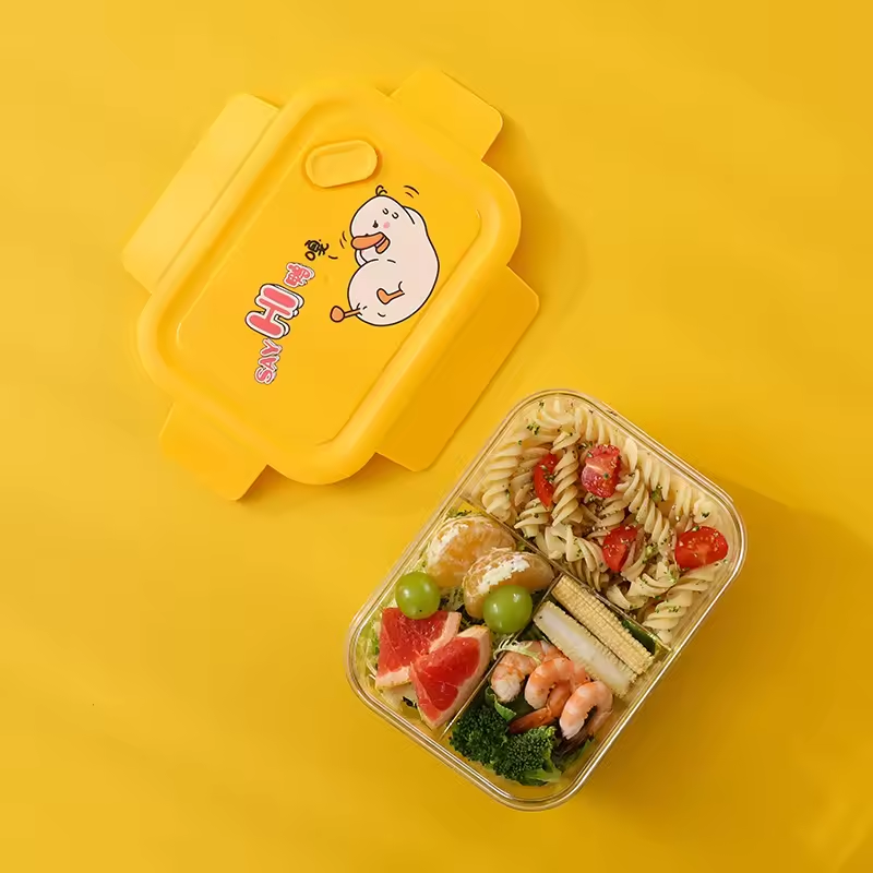 safety Single Layer cartoon pattern 3 grids Lunch Box