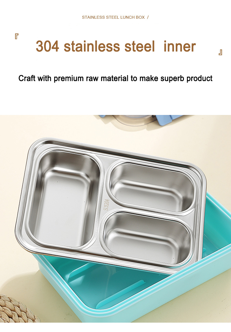 304 stainless steel 3 grids sturdy lunch box