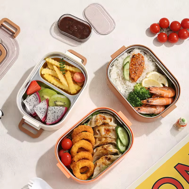 2 Layer 304 Stainless Steel Lunch Box with Sauce Box