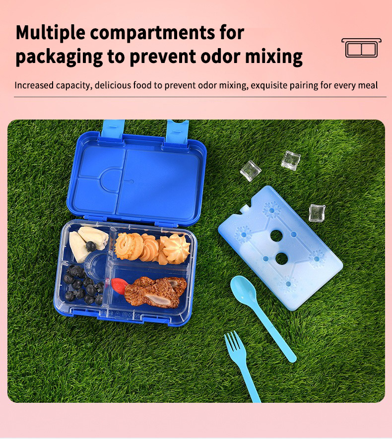 Durable 4 compartment bento box storage container with ice pack
