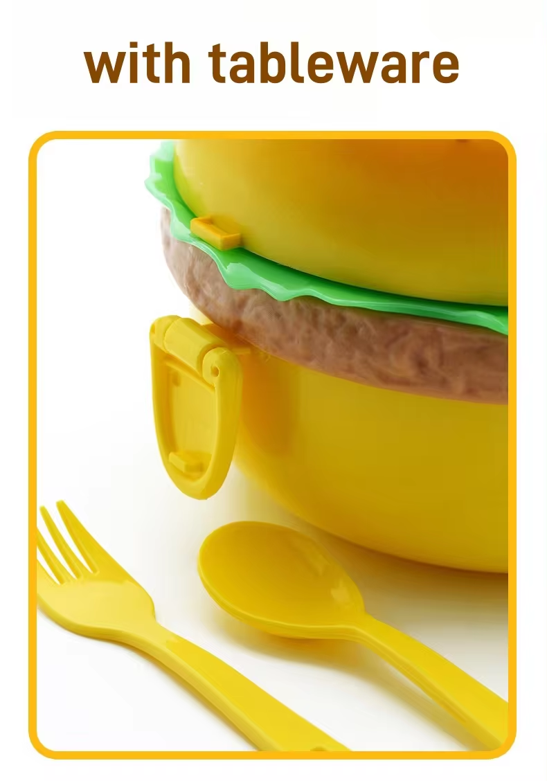 personalized Hamburger Shape Lunch Box with cutlery