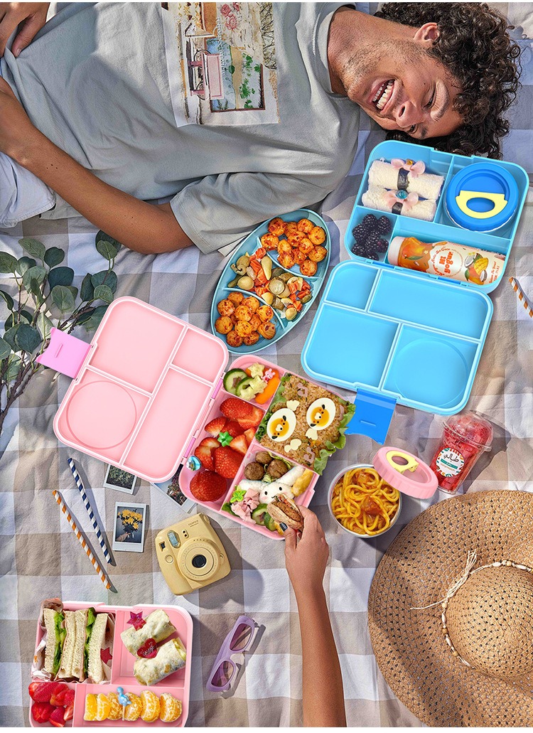 Leak Proof Insulated 4 grids Bento Box with Thermos Food Jar for Travel