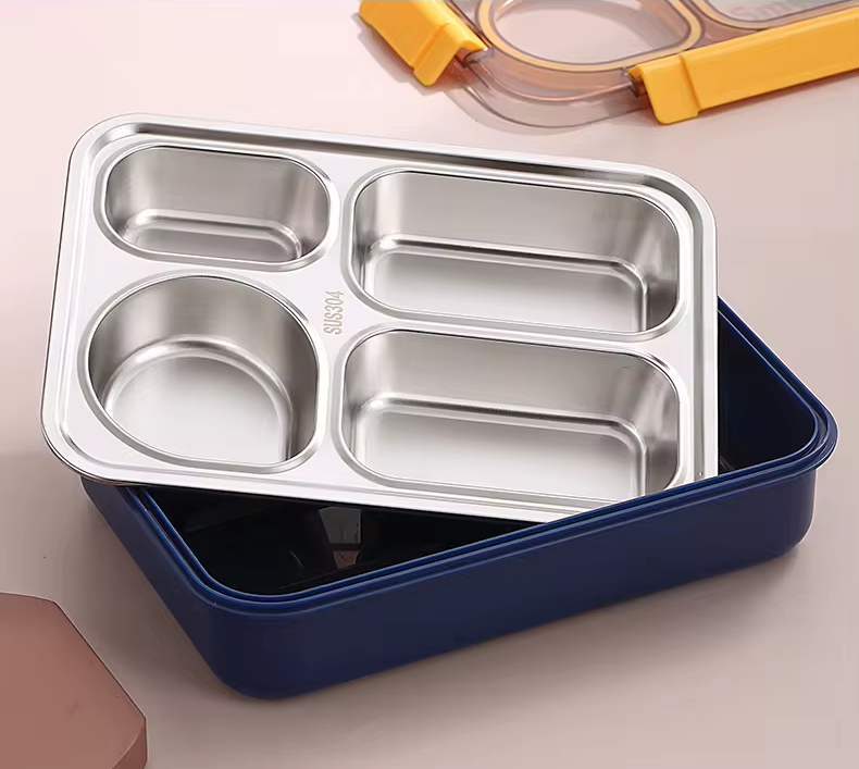 long-lasting 304 stainless steel 4 grids kids lunch box
