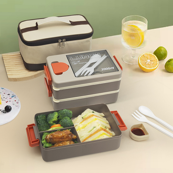 Superb 2L Double layered Beautiful Lunch Box+Sauce Box+Insulated Bag