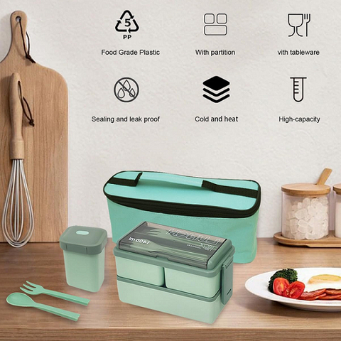 1950ML Double Layered 4 Grids Lunch Box+ Soup Cup