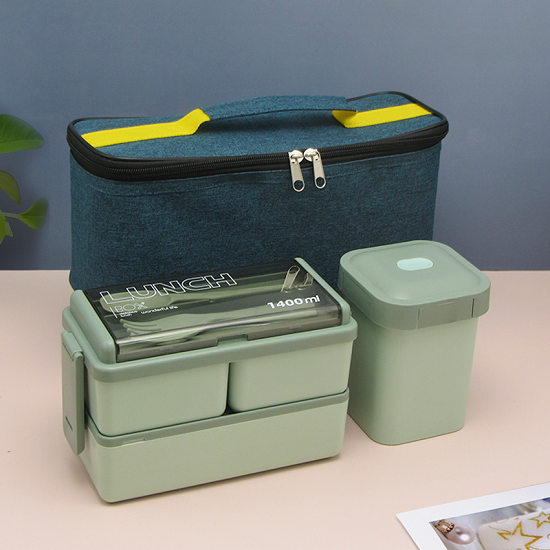 Wonderful 1950ML Double layered 4 grids lunch box soup cup set