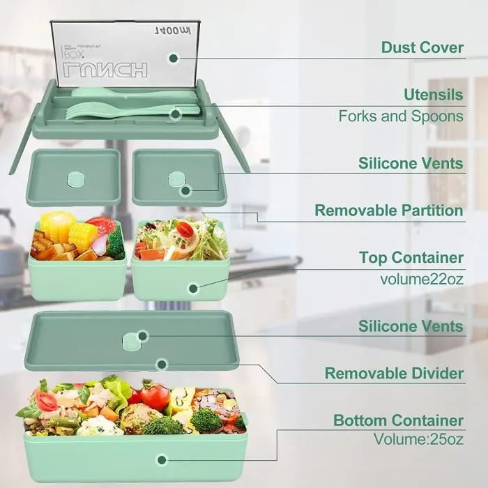personalized Double layered grid Sealed Lunch Box 1400ML
