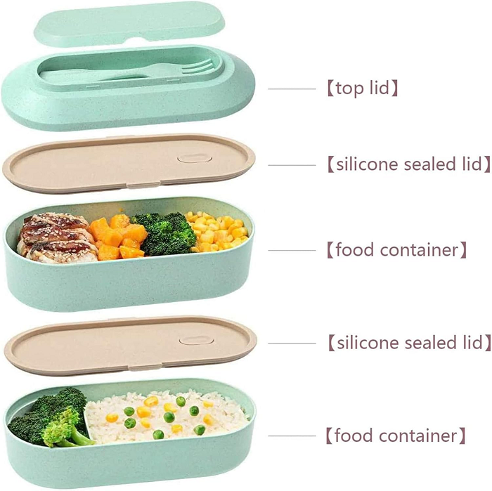 stackable Wheat Straw Bento Box+Round Soup Cup+Storage Bag