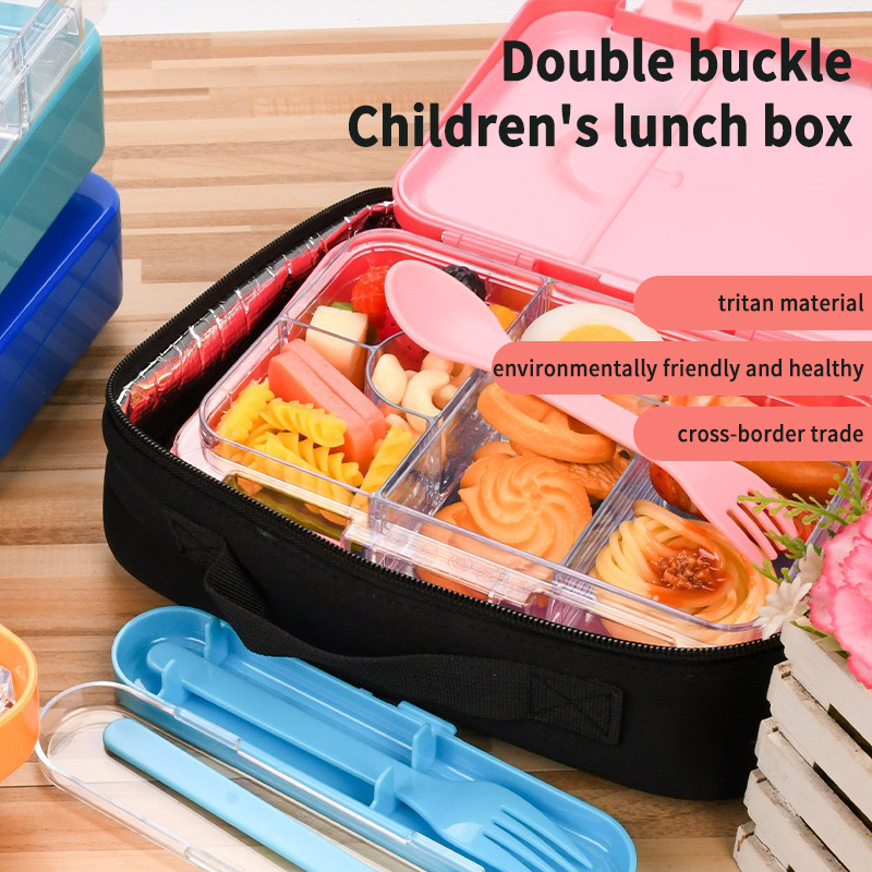 Eco- friendly double buckle 4 compartment bento box with ice pack