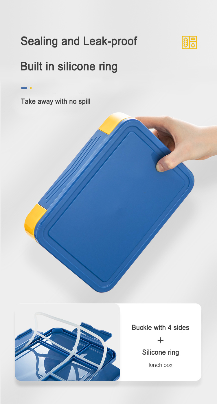 5 compartments lunch box buckle and silicone ring