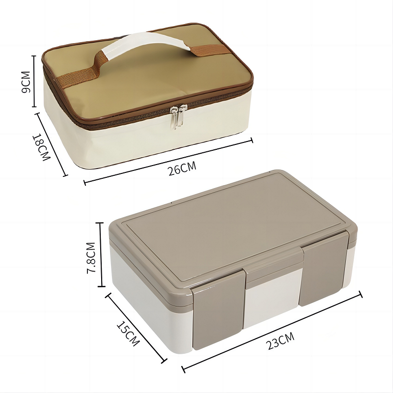 sturdy 4 compartments sealed lunch box+insulation lunch bag