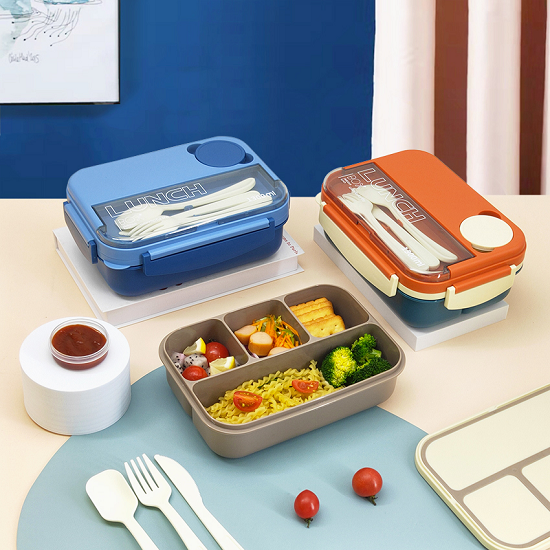 attractive Contrast color single-layer 4 grids 1.3L lunch box
