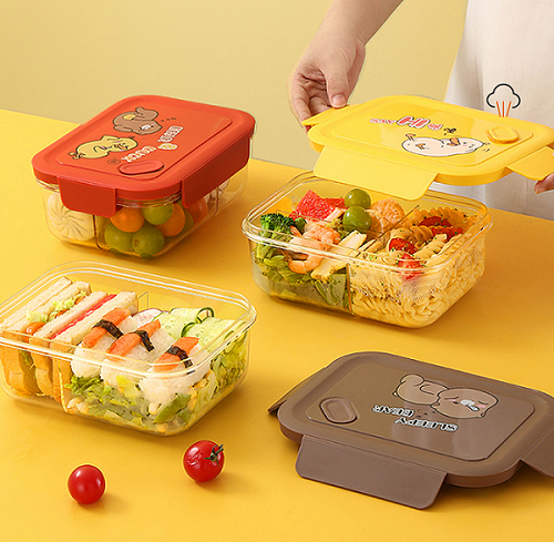 100% safe Single Layer cartoon pattern 3 grids Lunch Box