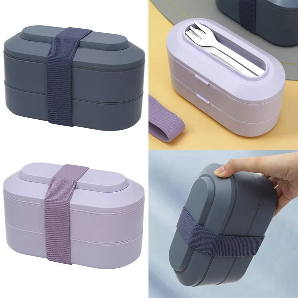 minimalist Double layered tie strap lunch box with inner compartment